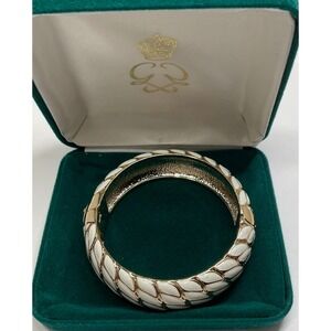 Clarion-Pell Princess Grace of Monaco White Enamel Gold Braided Bangle Bracelet